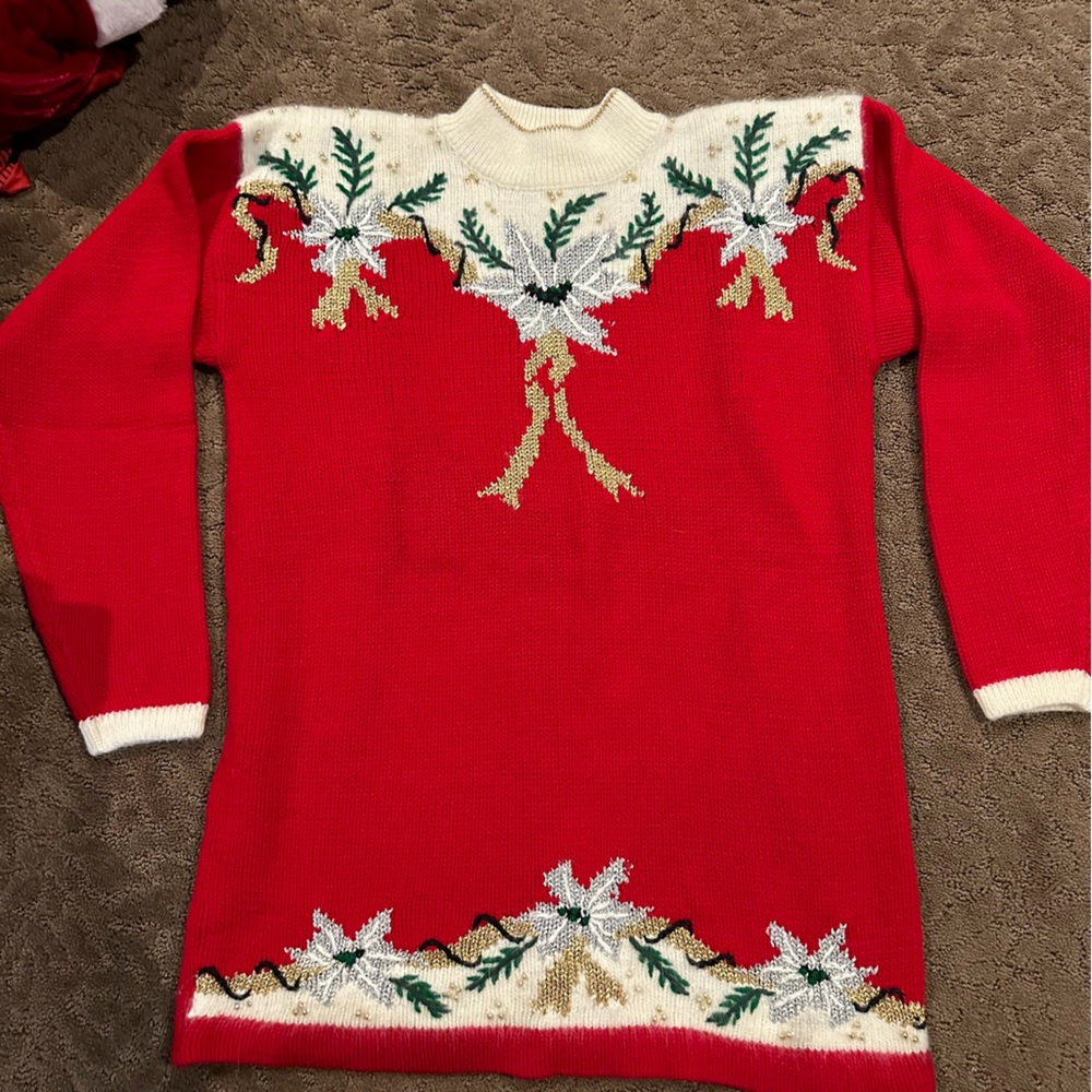 Vintage Dana Scott red embellished ugly Christmas sweater, ladies size small